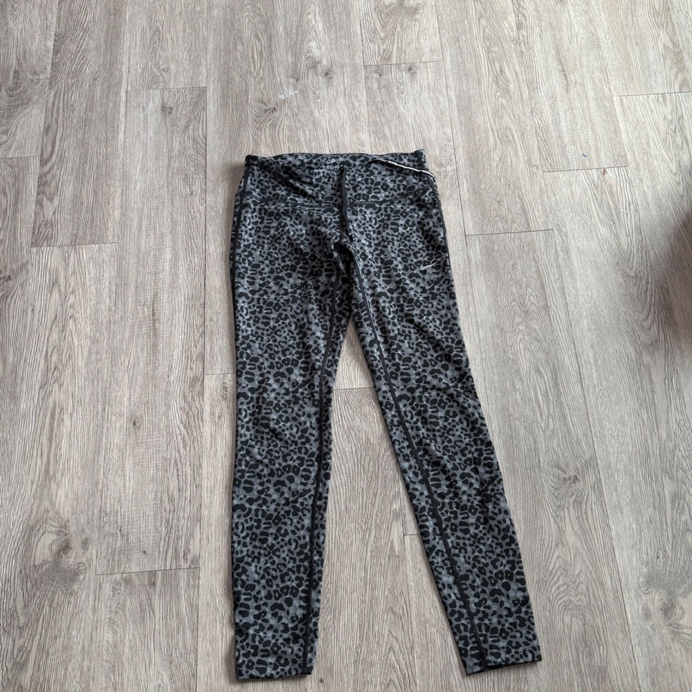 Nike Dri-FIT Leopard Print‎ Running Leggings Grey Black Small 839967-010 - Picture 2 of 8